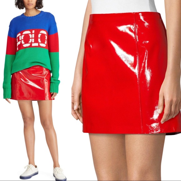 Polo Ralph Lauren Dresses & Skirts - Ralph Lauren 100% Leather A-Line Skirt Patent Red